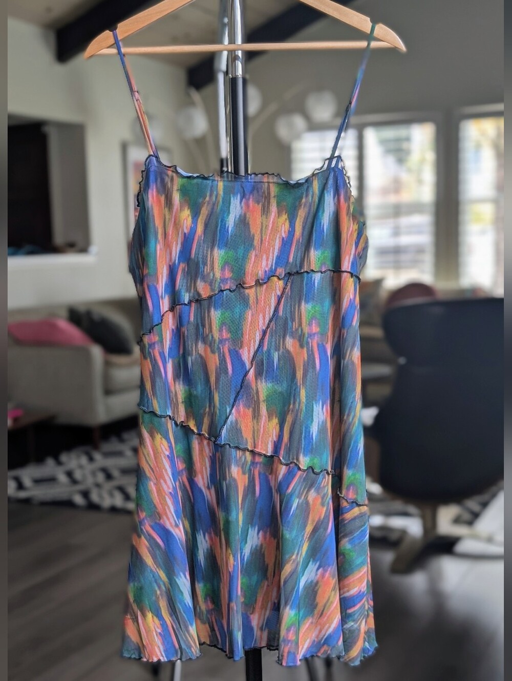 Urban Outfitters Multicolor Abstract Babydoll Mini Slip Dress Size Large